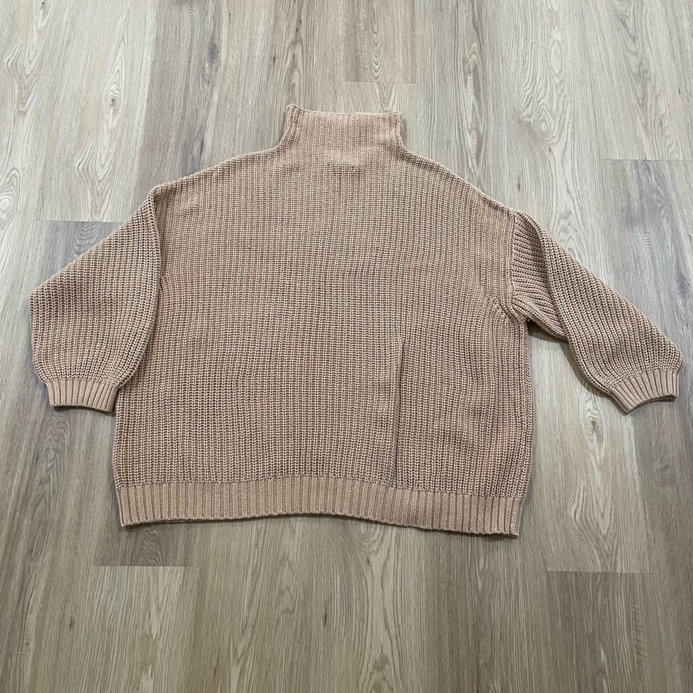 American Eagle Outfitters Tan Cowl Neck Sweater with Ribbed Knit